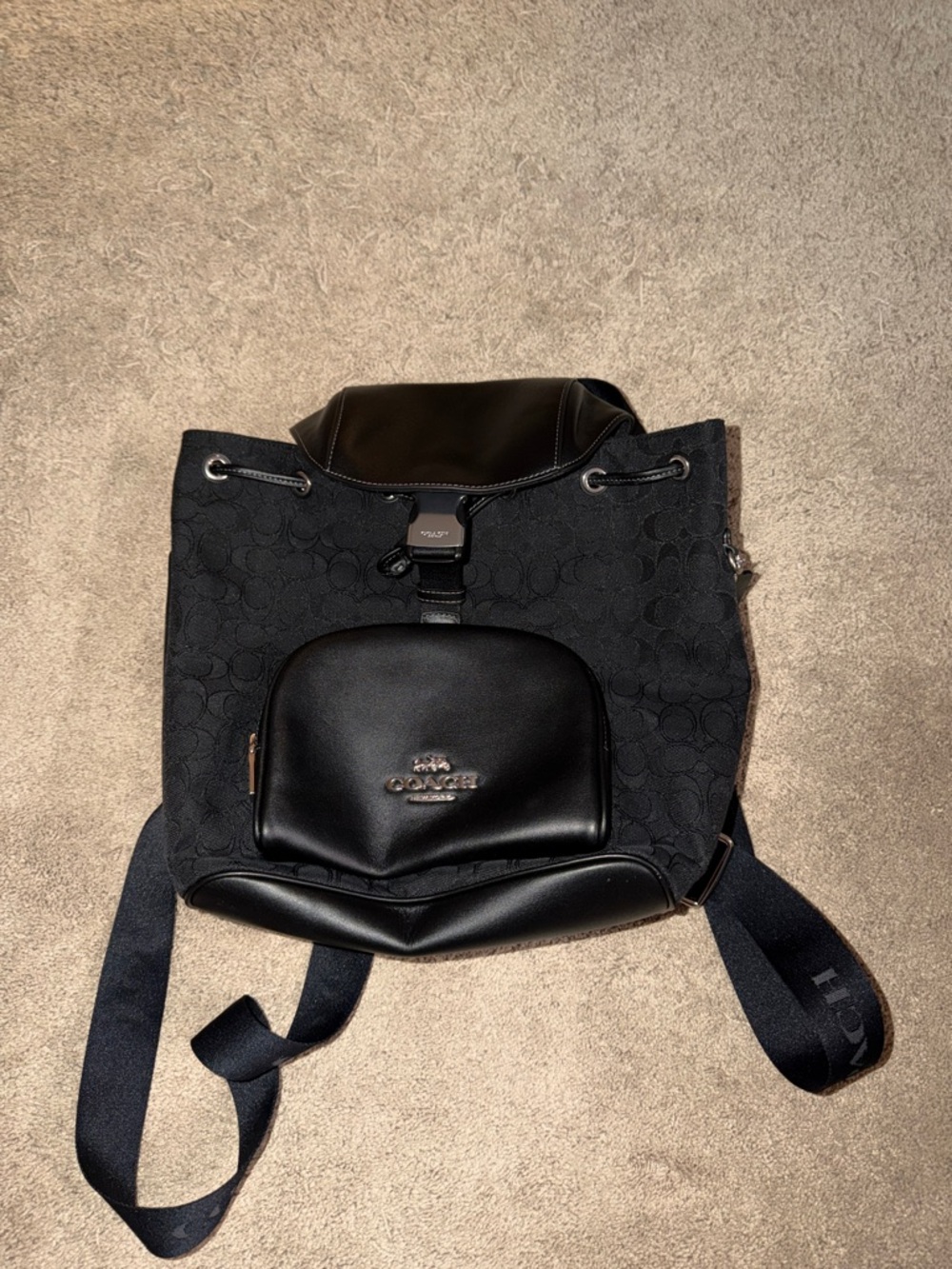 Coach Black Signature Canvas Drawstring Backpack